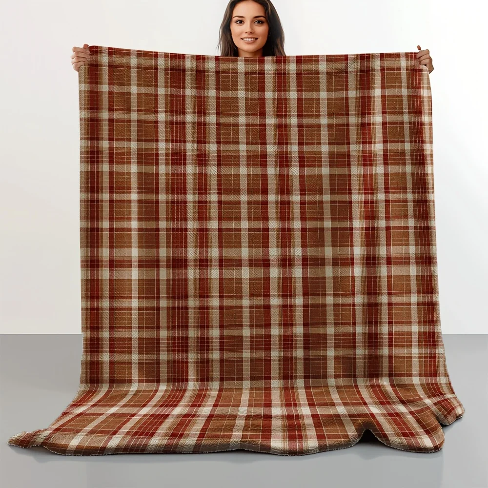 Neutral Throw Blanket - Rustic Checkered Flannel Blanket Soft Cozy