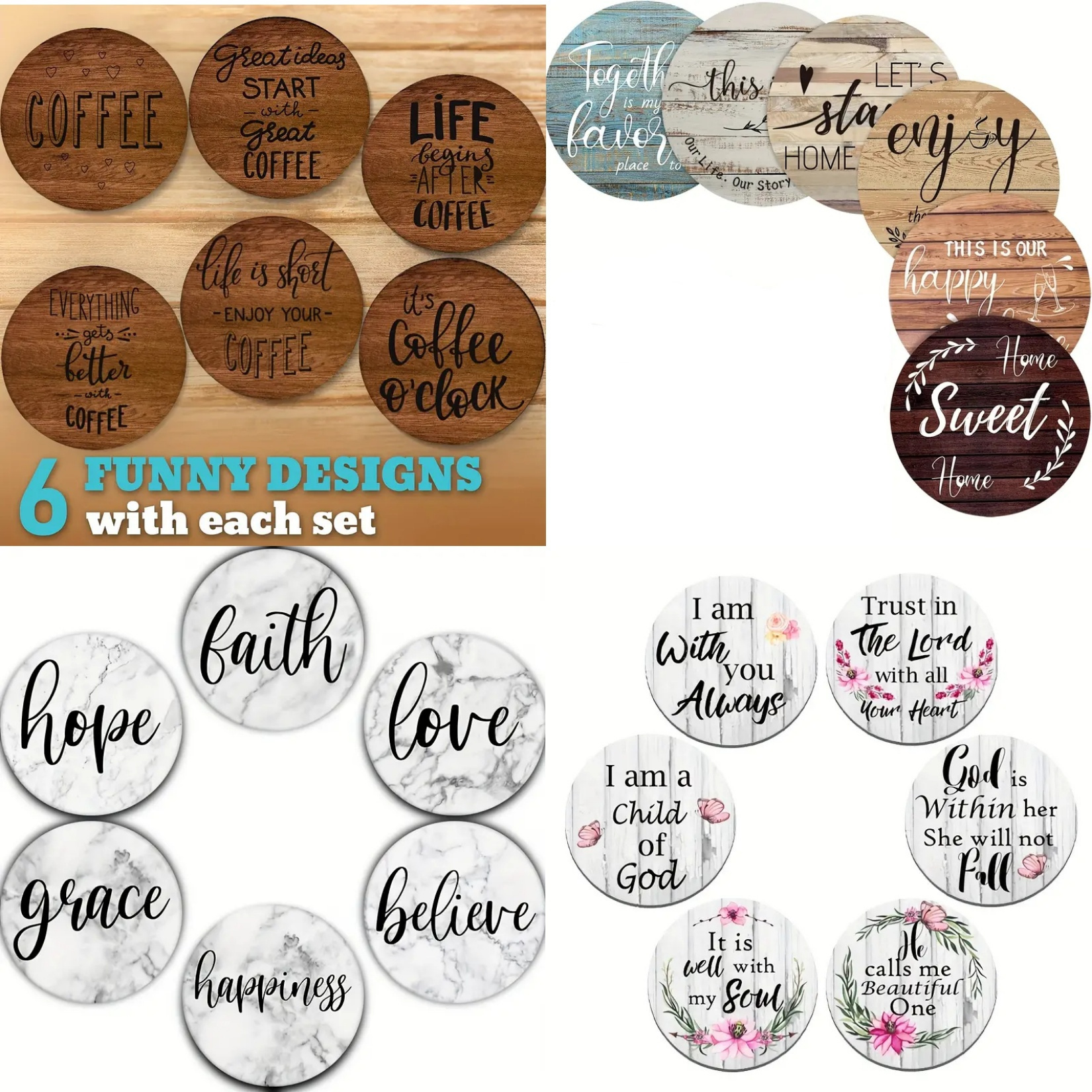 Wooden Letter Sign - 6 pieces of circular inspirational letter