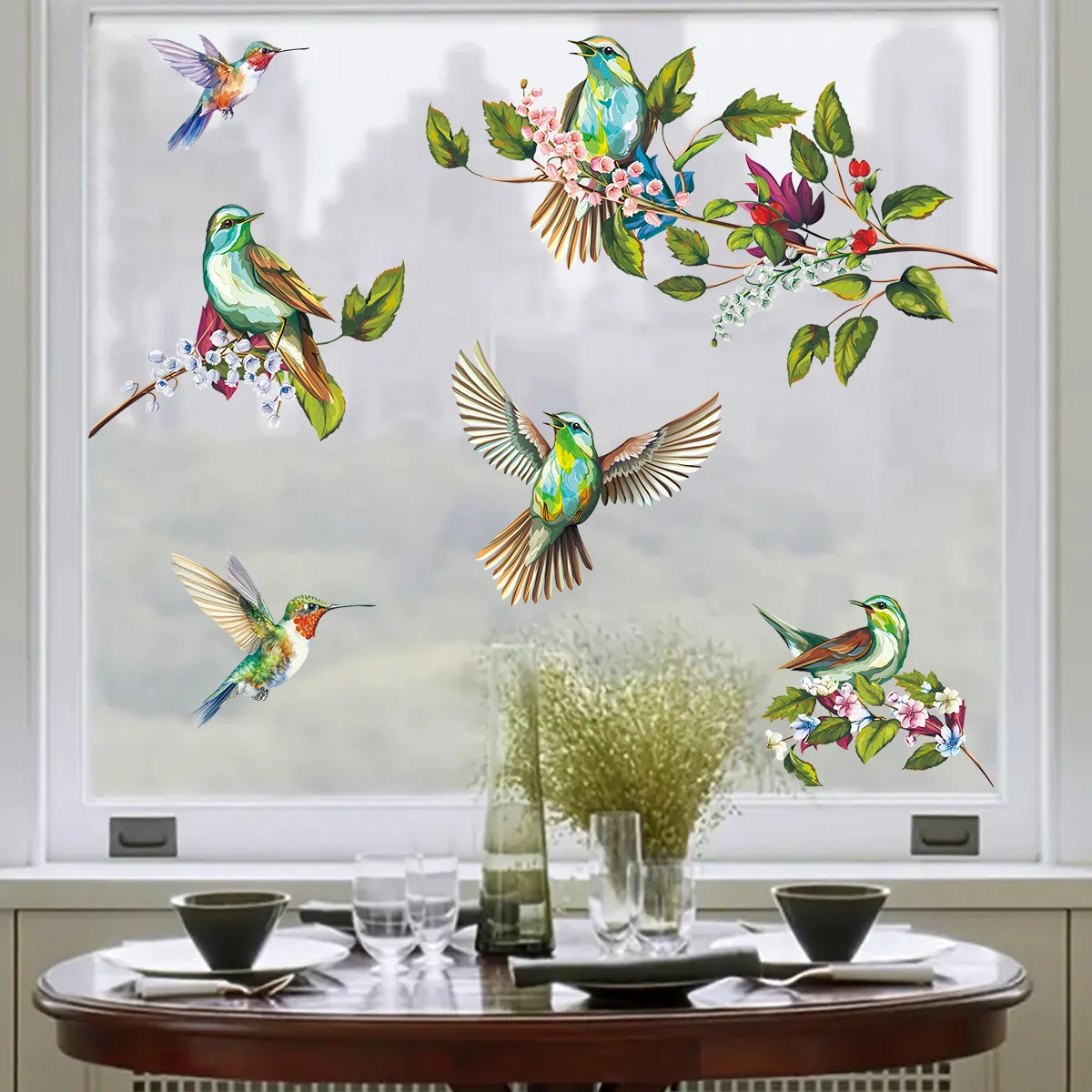 Home Decor Aesthetic Pinterest - 1Pc Watercolor Simulation Bird Branches Window