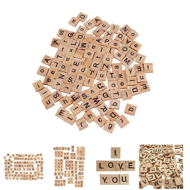 Wooden Letter Sign - 100pcs english letter Wood Tiles self