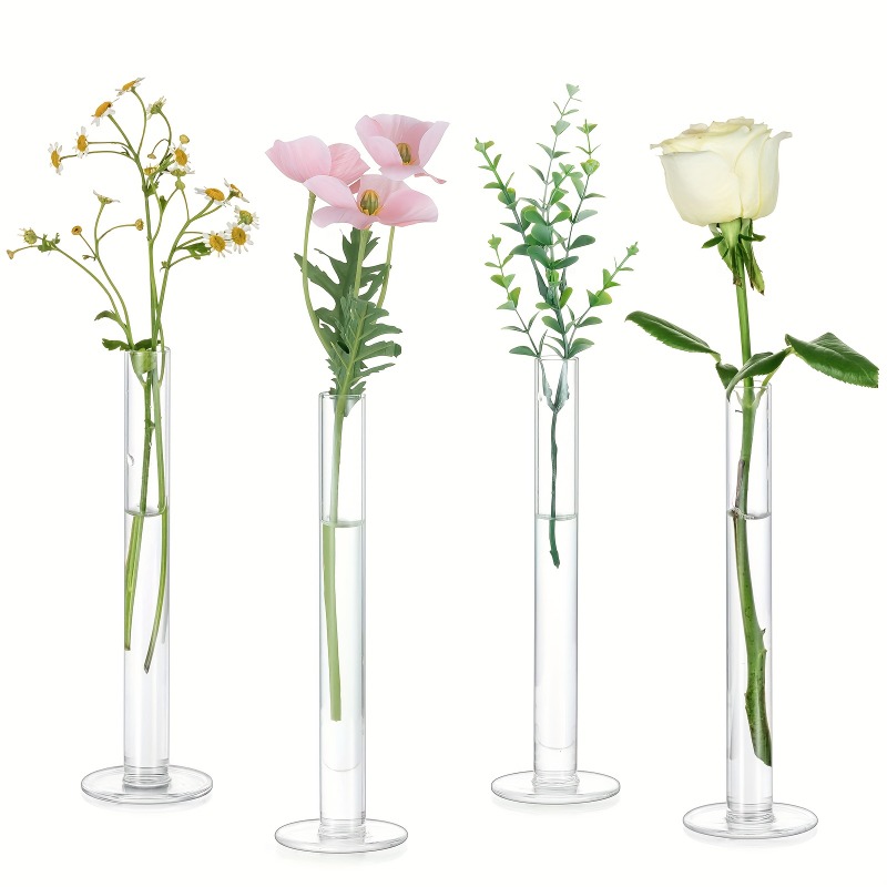 Glass Vase Nordic - 4 Pcs Slim Straight Glass Vases