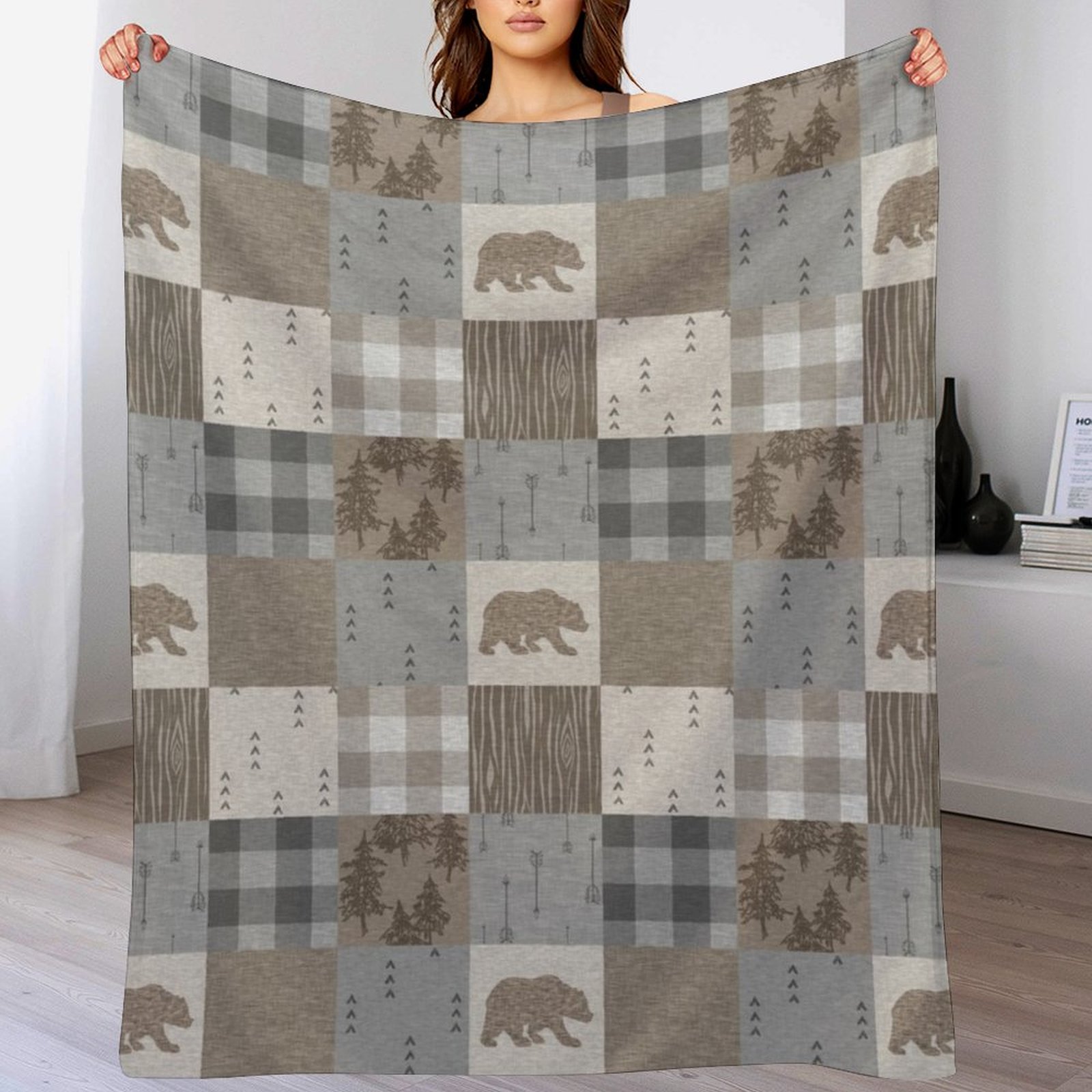 Bear Patchwork - Rustic Neutra - Neutral Throw Blanket 리뷰 및 가격