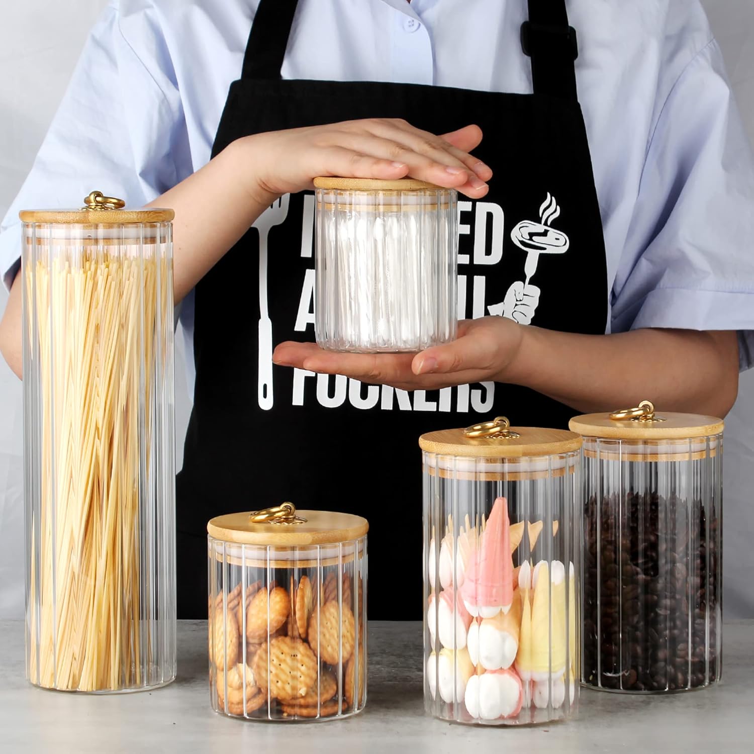 Glass Storage Jars Set of 5, D - Home Decor Kitchen 리뷰 및 가격