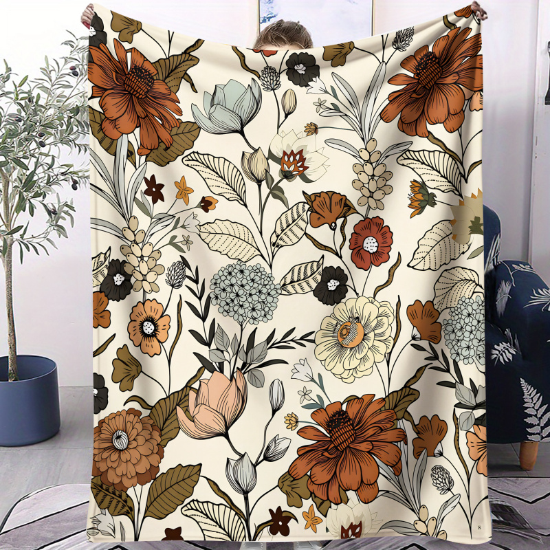 Boho Neutral Vintage Botanical - Neutral Throw Blanket 리뷰 및 가격