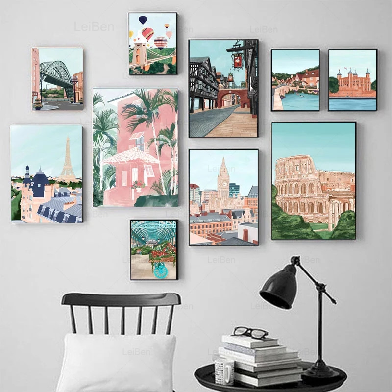 Cartoon Famous City Landscape  - Home Decor Dubai 리뷰 및 가격