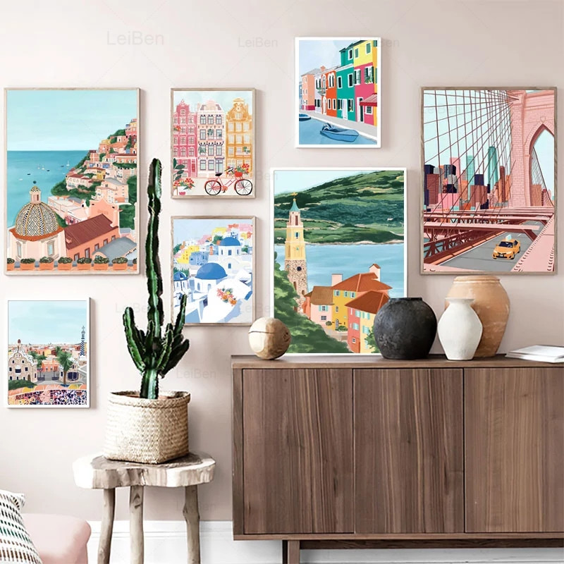 Cartoon Famous City Landscape  - Home Decor Dubai 리뷰 및 가격