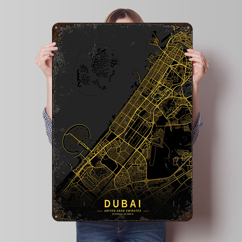 Golden Dubai City Map Metal Po - Home Decor Dubai 리뷰 및 가격
