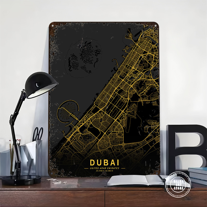 Golden Dubai City Map Metal Po - Home Decor Dubai 리뷰 및 가격