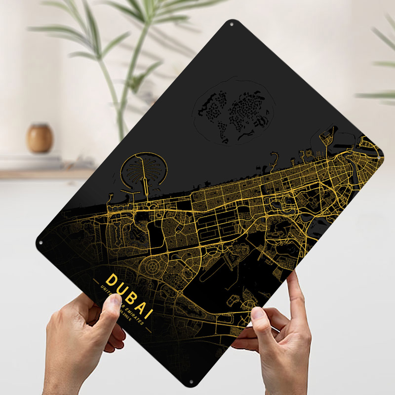 Golden Dubai City Map Metal Po - Home Decor Dubai 리뷰 및 가격