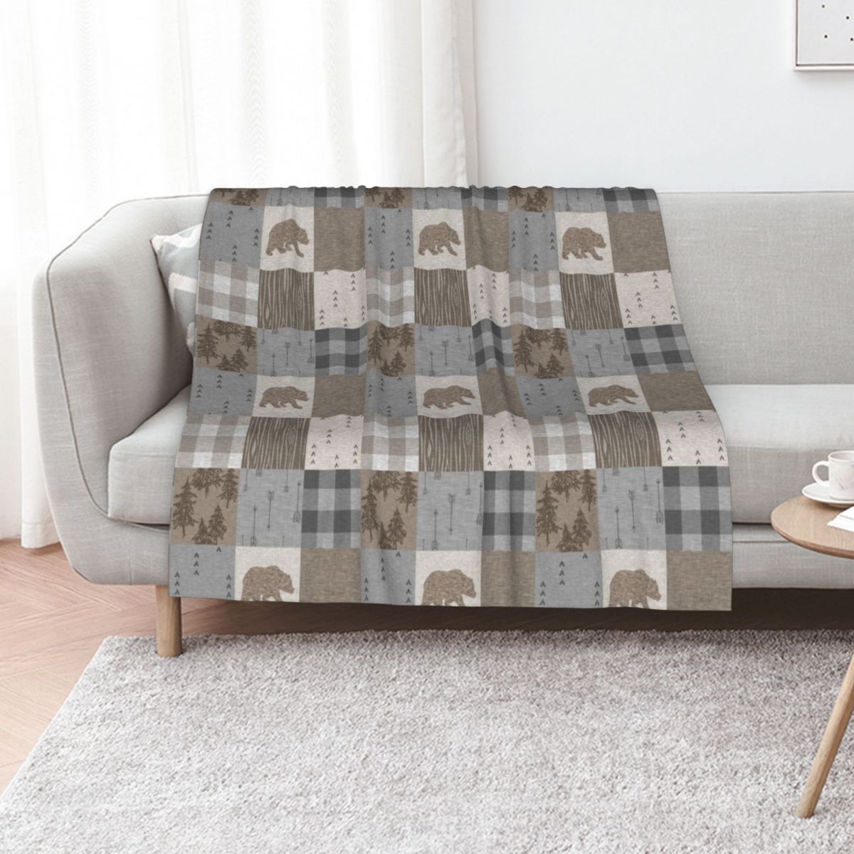 Bear Patchwork - Rustic Neutra - Neutral Throw Blanket 리뷰 및 가격