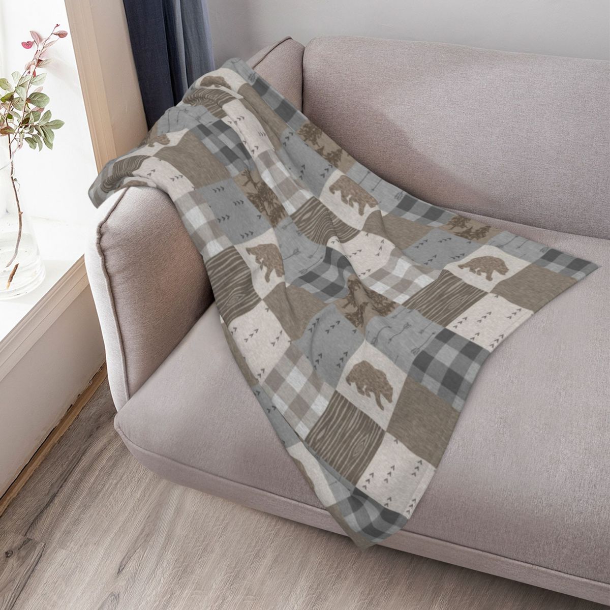 Bear Patchwork - Rustic Neutra - Neutral Throw Blanket 리뷰 및 가격