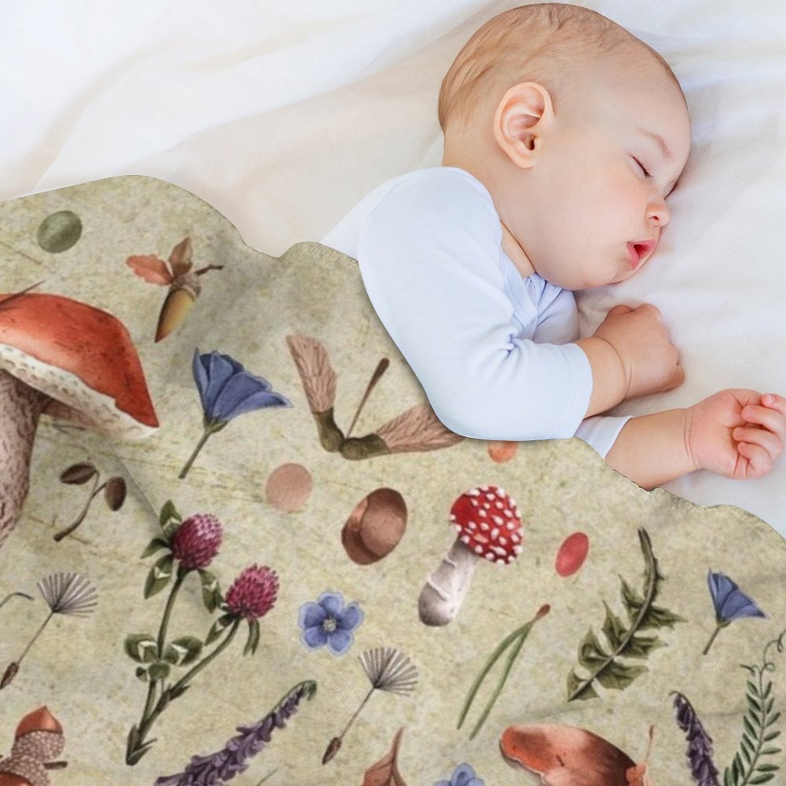 Retro botanical mushrooms, wil - Neutral Throw Blanket 리뷰 및 가격