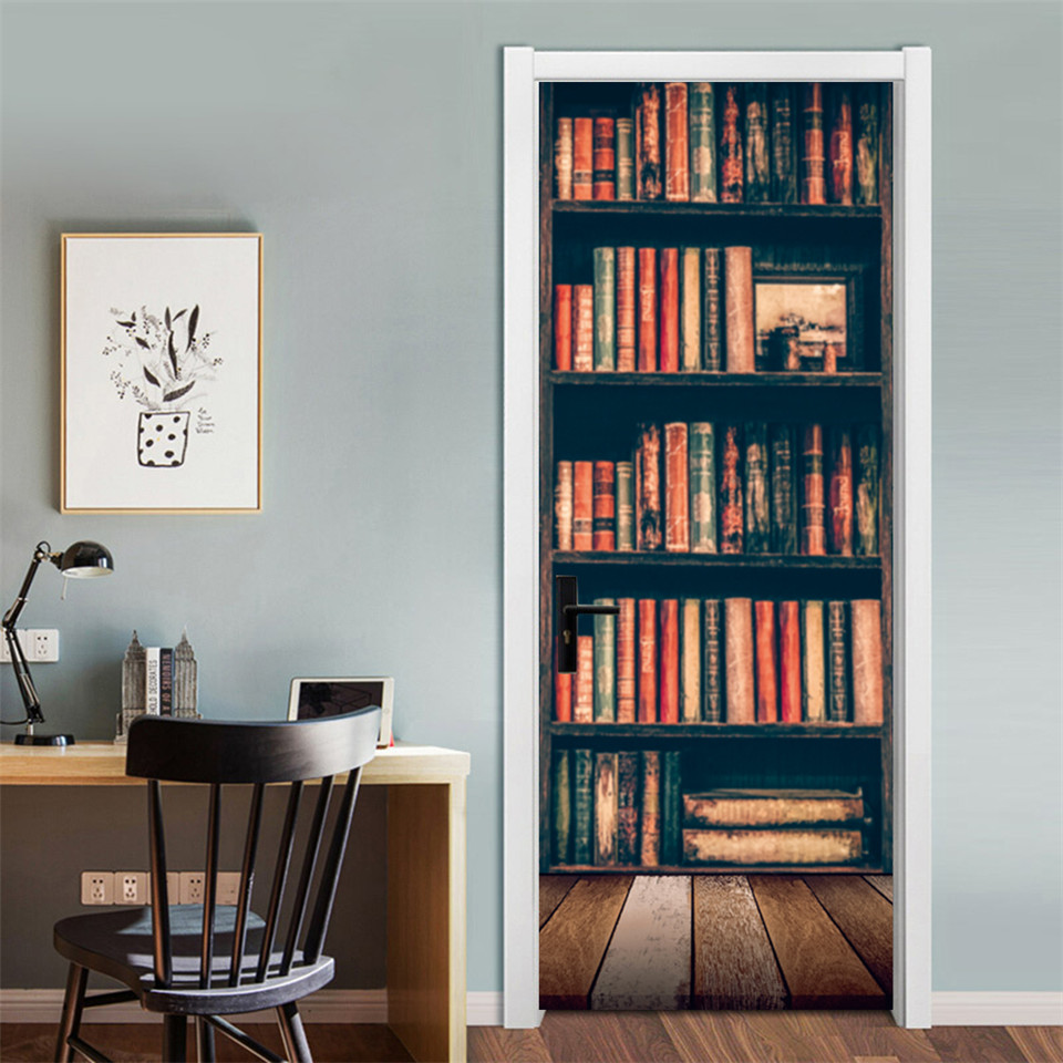 3D Door Wallpaper PVC Library  - Home Decor On Sale 리뷰 및 가격