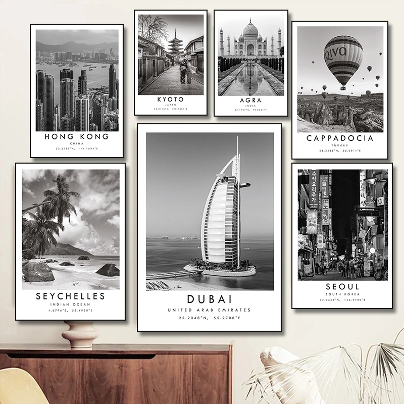 Black White Travel City Poster - Home Decor Dubai 리뷰 및 가격