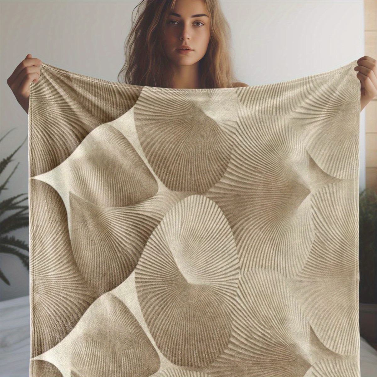 Modern Abstract Fan Shell Line - Neutral Throw Blanket 리뷰 및 가격