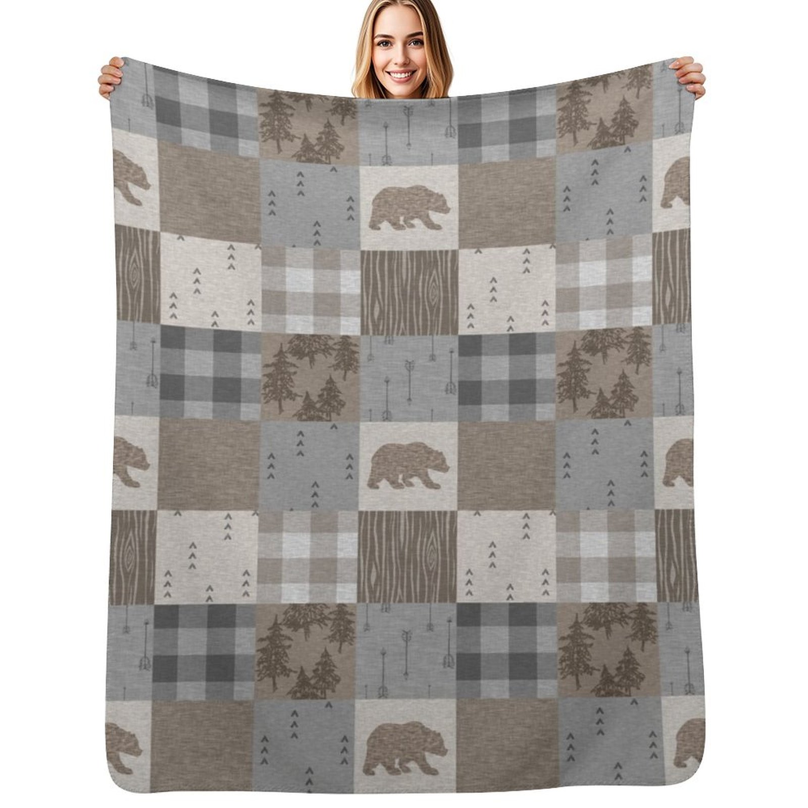 Bear Patchwork - Rustic Neutra - Neutral Throw Blanket 리뷰 및 가격