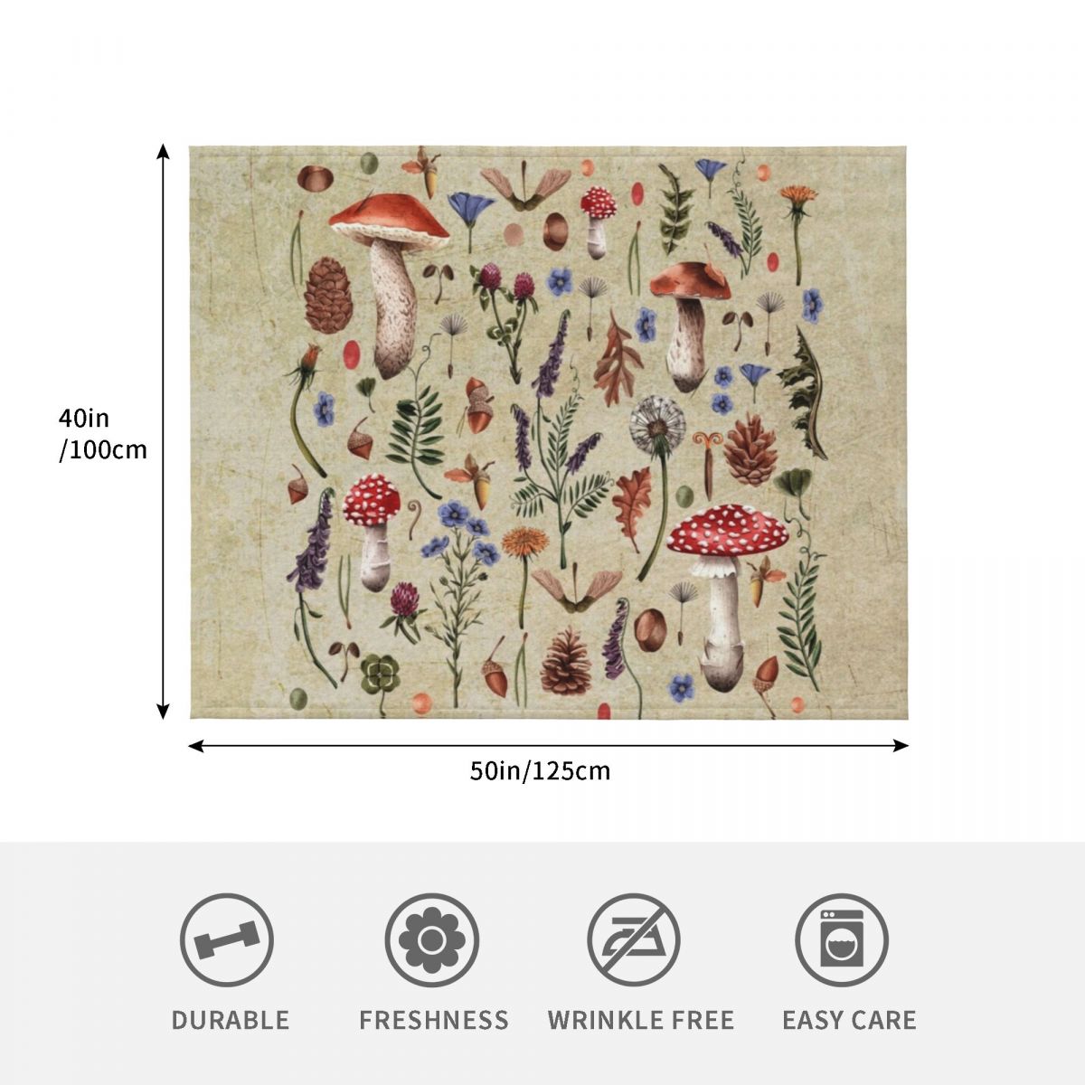 Retro botanical mushrooms, wil - Neutral Throw Blanket 리뷰 및 가격