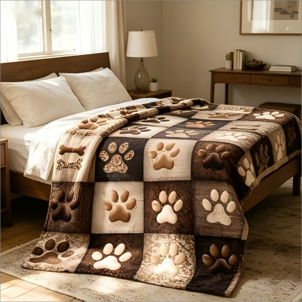Rustic Dog Paw Print Patchwork - Neutral Throw Blanket 리뷰 및 가격