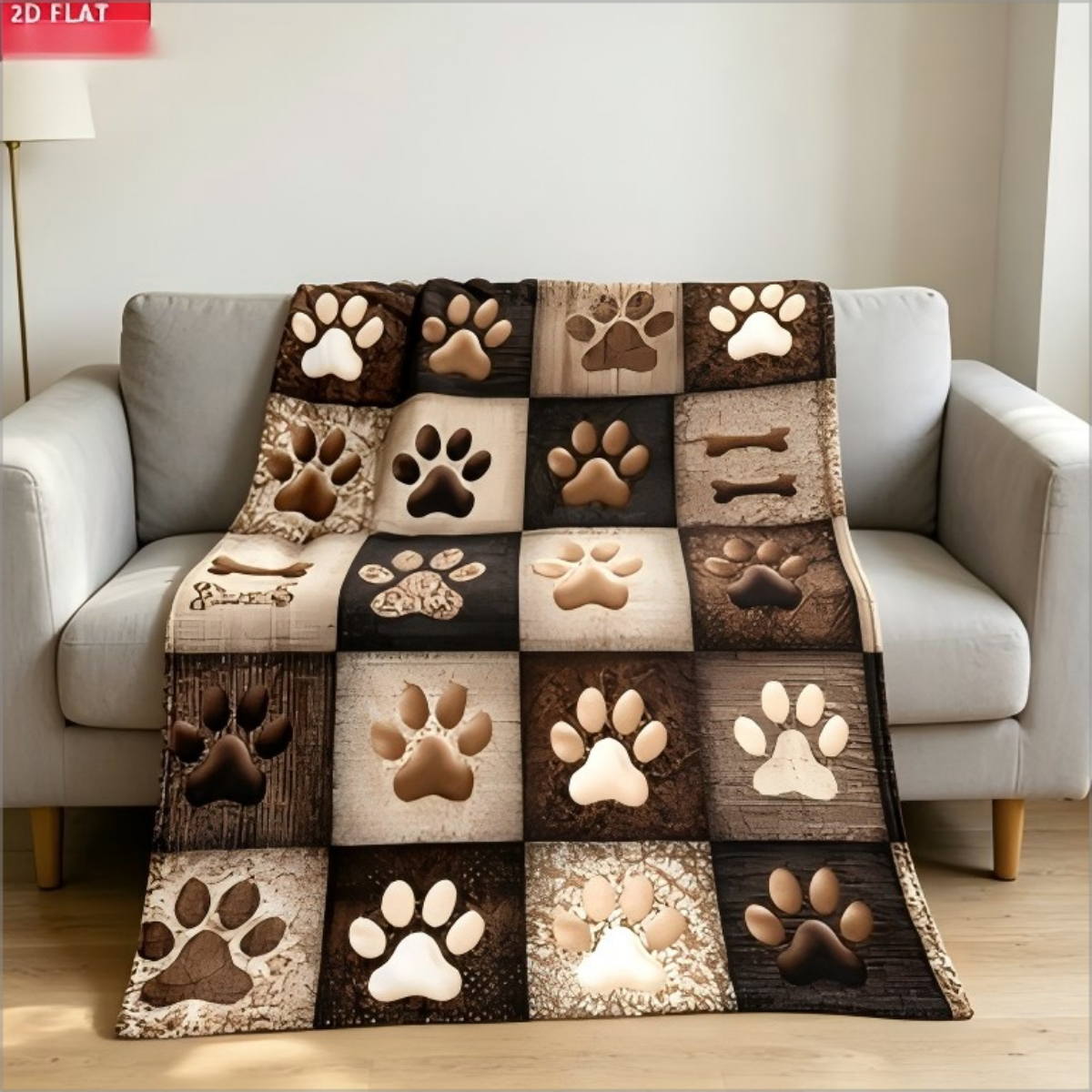 Rustic Dog Paw Print Patchwork - Neutral Throw Blanket 리뷰 및 가격