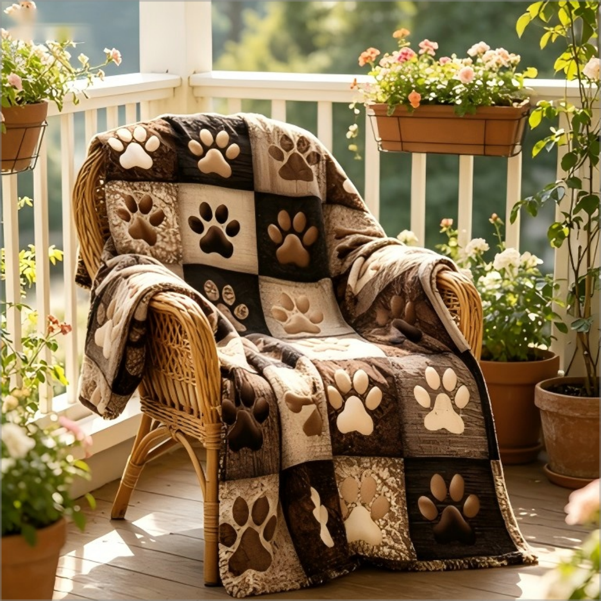 Rustic Dog Paw Print Patchwork - Neutral Throw Blanket 리뷰 및 가격