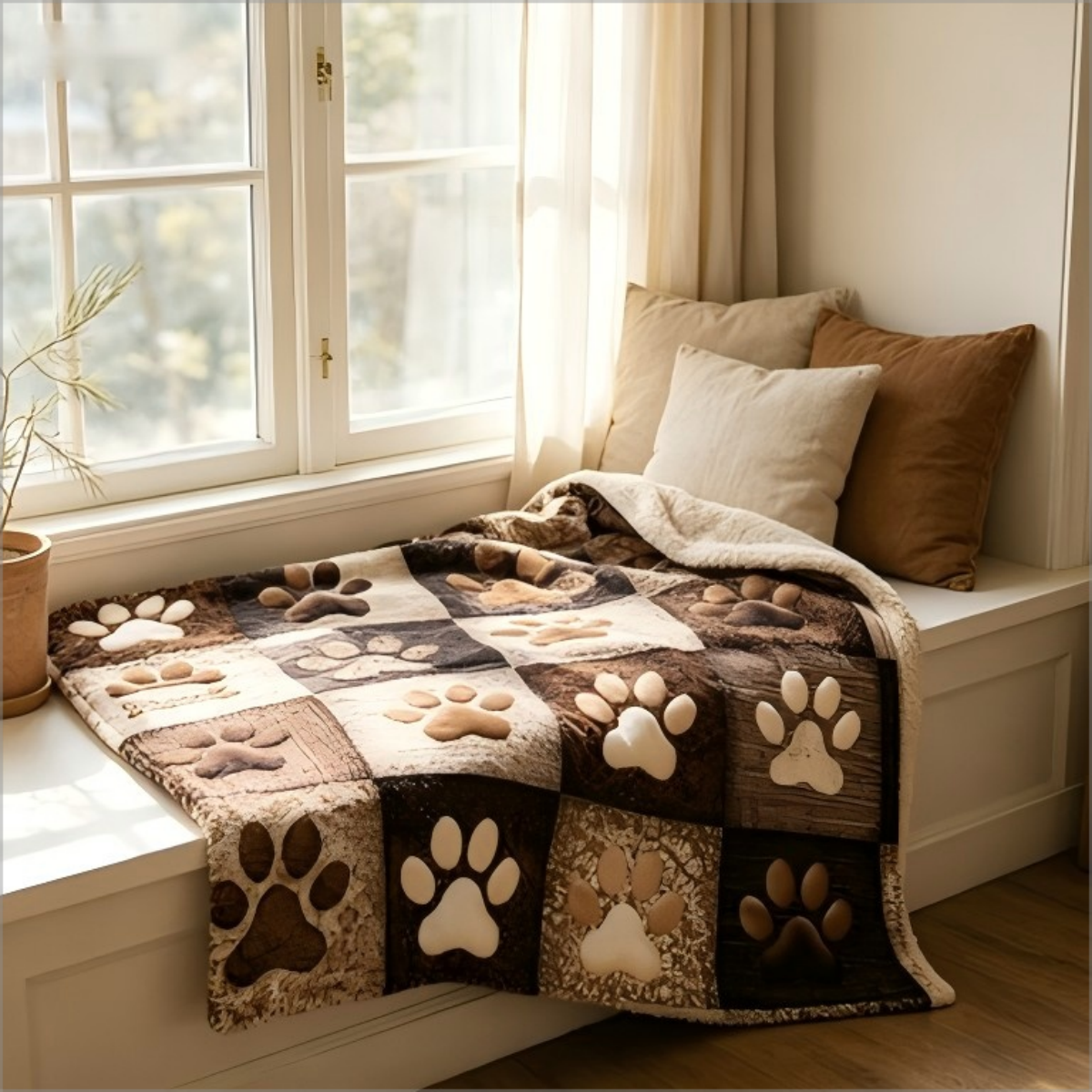Rustic Dog Paw Print Patchwork - Neutral Throw Blanket 리뷰 및 가격