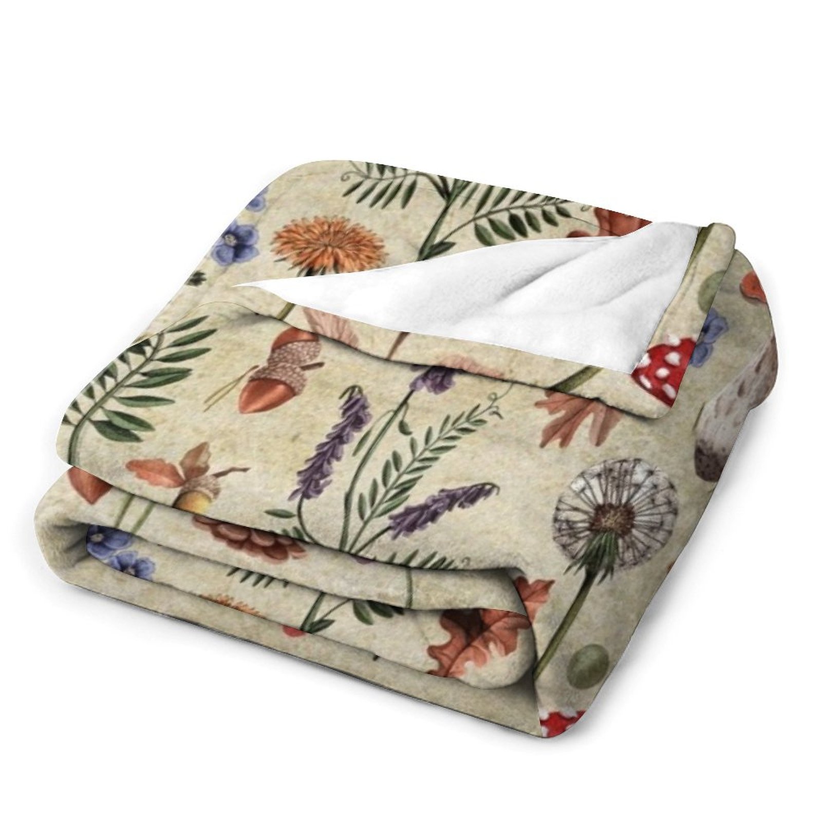 Retro botanical mushrooms, wil - Neutral Throw Blanket 리뷰 및 가격