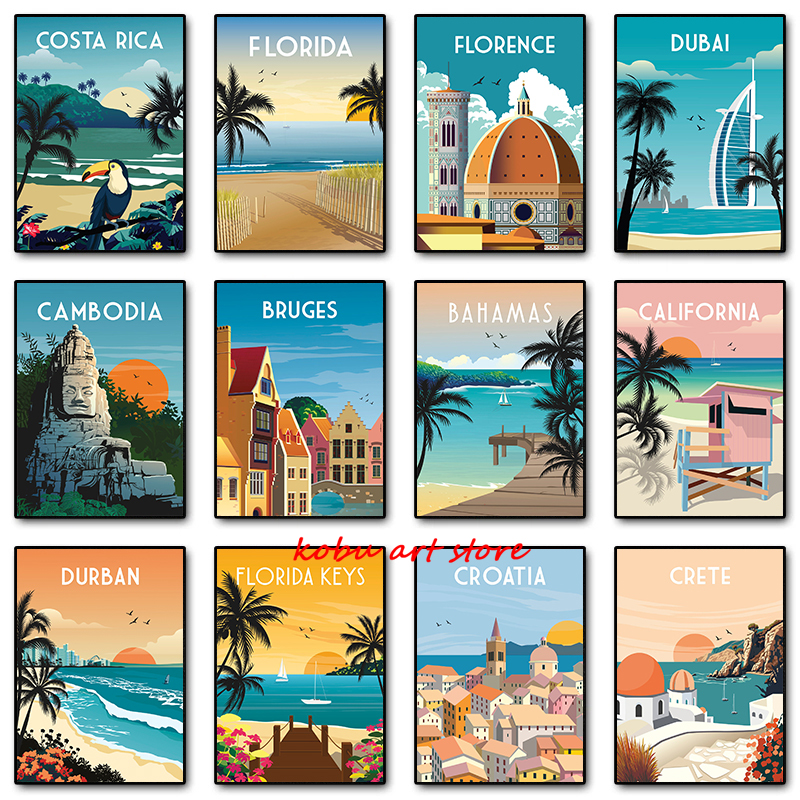 Travel Illustrated Canvas Pain - Home Decor Dubai 리뷰 및 가격